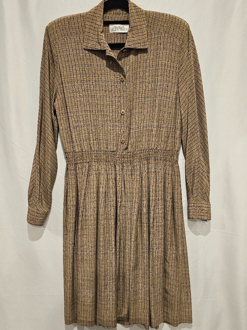 Vintage Linda Allard Ellen Tracy 100% Silk Plaid Midi Shirt Dress Women's 8